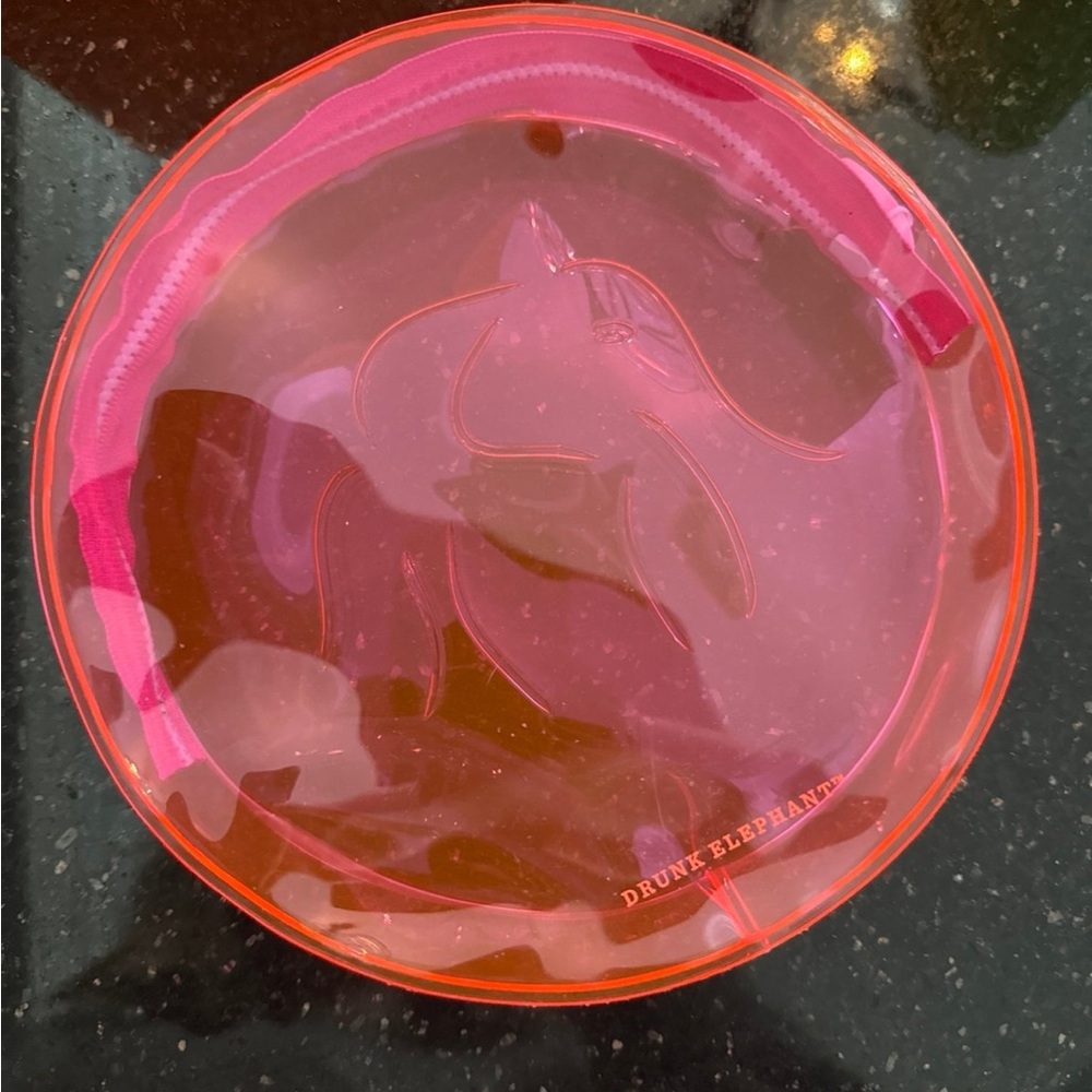 Drunk Elephant Pink and Orange Round Cosmetic Case